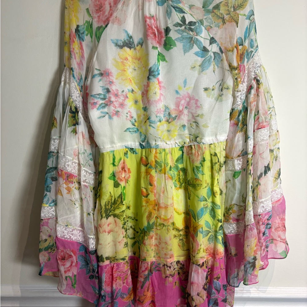 Hemant & Nandita Jolie Floral Tunic Mini Dress Lace Trim Bell Sleeve - XS - Picture 9 of 10